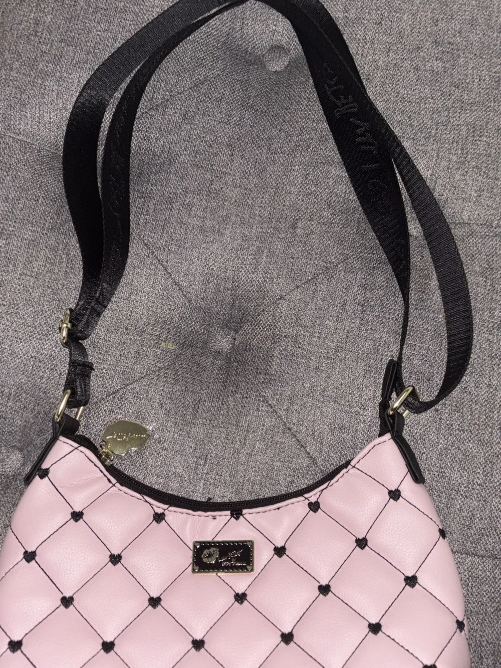 Juicy Couture Quilted Light Pink Shoulder Bag with Black Strap
